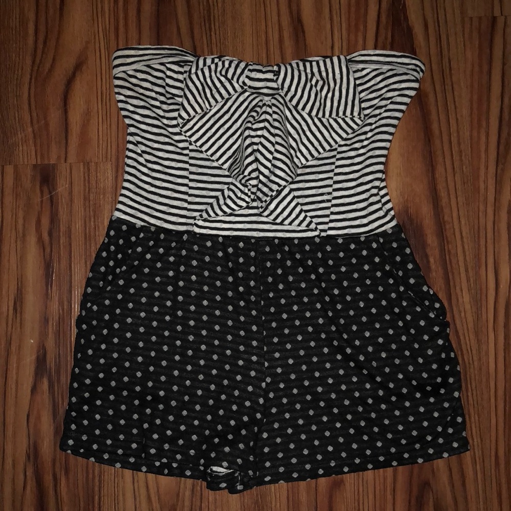Black and grey - stripe/ polka dot romper